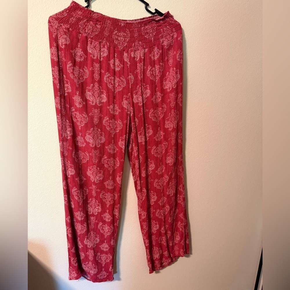 Women's Red Floral Wide Leg Pants